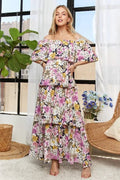 ADORA Layered Floral Off - Shoulder Short Sleeve Maxi Dress - Your Second Look