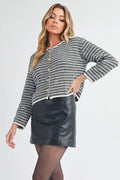 Aemi + Co Striped Button Down Round Neck Cardigan - Your Second Look