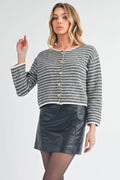 Aemi + Co Striped Button Down Round Neck Cardigan - Your Second Look