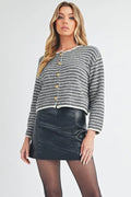 Aemi + Co Striped Button Down Round Neck Cardigan - Your Second Look