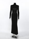 Backless Turtleneck Long Sleeve Bodycon Maxi Dress - Your Second Look