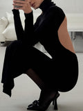 Backless Turtleneck Long Sleeve Bodycon Maxi Dress - Your Second Look