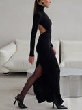Backless Turtleneck Long Sleeve Bodycon Maxi Dress - Your Second Look