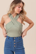 BiBi Cross Neck Top (sage) - Your Second Look