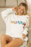 BiBi Merry Tinsel Lettering Drop Shoulder Sweatshirt - Your Second Look