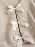 Bow - knot Front V - Neck Knit Cardigan - Your Second Look