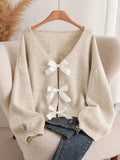 Bow - knot Front V - Neck Knit Cardigan - Your Second Look
