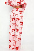 Bow Print Top and Wide Leg Pants Lounge Set - Your Second Look