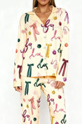 Bow Print Top and Wide Leg Pants Lounge Set - Your Second Look