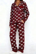Bow Print Top and Wide Leg Pants Lounge Set - Your Second Look