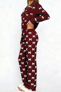Bow Print Top and Wide Leg Pants Lounge Set - Your Second Look