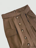 Button Detail Belted Cargo Skirt - Your Second Look
