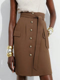 Button Detail Belted Cargo Skirt - Your Second Look