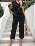 Button - Front Tie Waist Jumpsuit - Your Second Look