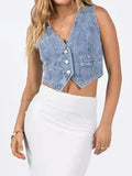 Button Up Sleeveless Denim Top - Your Second Look