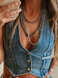 Buttoned V - Neck Denim Top - Your Second Look