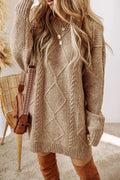 Cable - Knit Round Neck Sweater Dress - Your Second Look