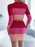 Color Block Ribbed Knit Top and Skirt Sweater Set - Your Second Look