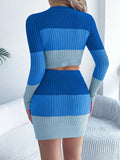 Color Block Ribbed Knit Top and Skirt Sweater Set - Your Second Look