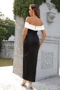 Contrast Off - Shoulder Slit Dress - Your Second Look