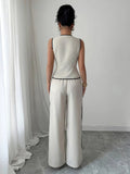 Contrast Piping Round Neck Top and Wide - Leg Pants Set - Your Second Look