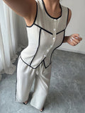 Contrast Piping Round Neck Top and Wide - Leg Pants Set - Your Second Look