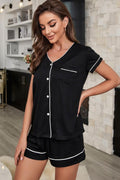 Contrast Piping Short Sleeve Pajama Set - Your Second Look
