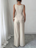 Contrast Piping Top and Wide Leg Pants Set - Your Second Look