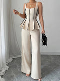 Contrast Piping Top and Wide Leg Pants Set - Your Second Look
