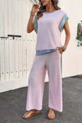 Contrast Round Neck Top and Pants Set - Your Second Look