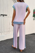 Contrast Round Neck Top and Pants Set - Your Second Look