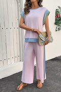 Contrast Round Neck Top and Pants Set - Your Second Look