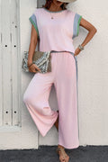Contrast Round Neck Top and Pants Set - Your Second Look