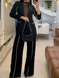 Contrast Trim Blazer & Wide Leg Pants Set - Your Second Look