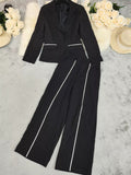 Contrast Trim Blazer & Wide Leg Pants Set - Your Second Look