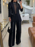 Contrast Trim Blazer & Wide Leg Pants Set - Your Second Look