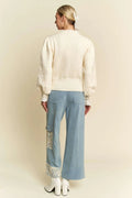Davi & Dani Lace Applique Wide Leg Jeans - Your Second Look