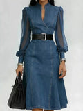 Denim Midi Dress with Sheer Sleeves - Your Second Look