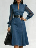 Denim Midi Dress with Sheer Sleeves - Your Second Look