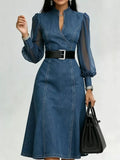 Denim Midi Dress with Sheer Sleeves - Your Second Look