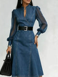 Denim Midi Dress with Sheer Sleeves - Your Second Look