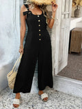 Devine Button Front Knotted Strap Wide Leg Jumpsuit - Your Second Look