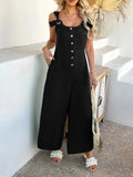 Devine Button Front Knotted Strap Wide Leg Jumpsuit - Your Second Look