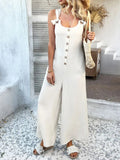 Devine Button Front Knotted Strap Wide Leg Jumpsuit - Your Second Look