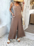 Devine Button Front Knotted Strap Wide Leg Jumpsuit - Your Second Look
