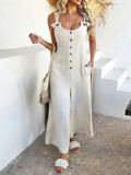 Devine Button Front Knotted Strap Wide Leg Jumpsuit - Your Second Look