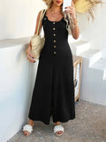 Devine Button Front Knotted Strap Wide Leg Jumpsuit - Your Second Look