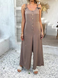 Devine Button Front Knotted Strap Wide Leg Jumpsuit - Your Second Look
