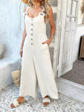 Devine Button Front Knotted Strap Wide Leg Jumpsuit - Your Second Look