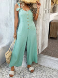 Devine Button Front Knotted Strap Wide Leg Jumpsuit - Your Second Look